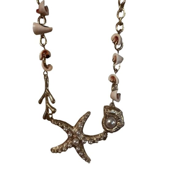 Bay Studio Genuine Shell Necklace With Starfish & Pearl Accents NEW - Picture 3 of 4